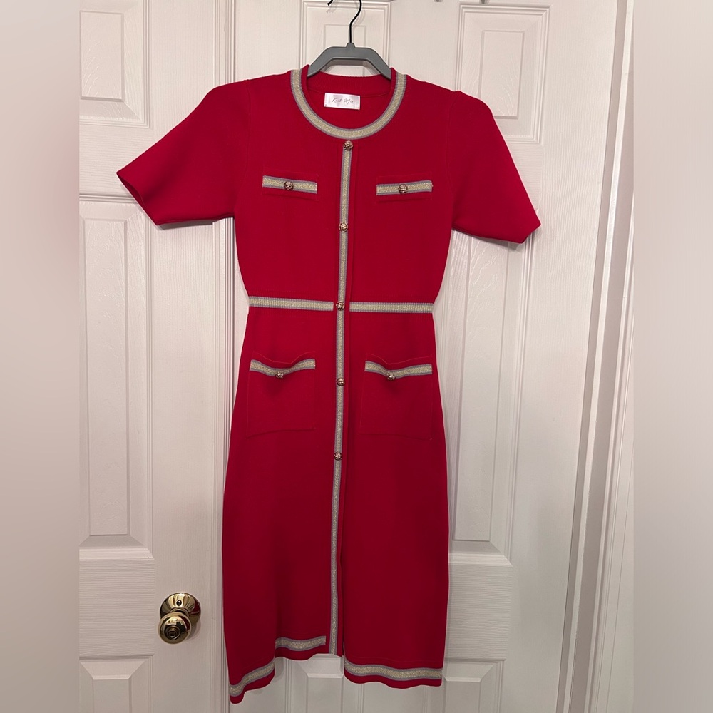 Knit dress red aline with pockets
